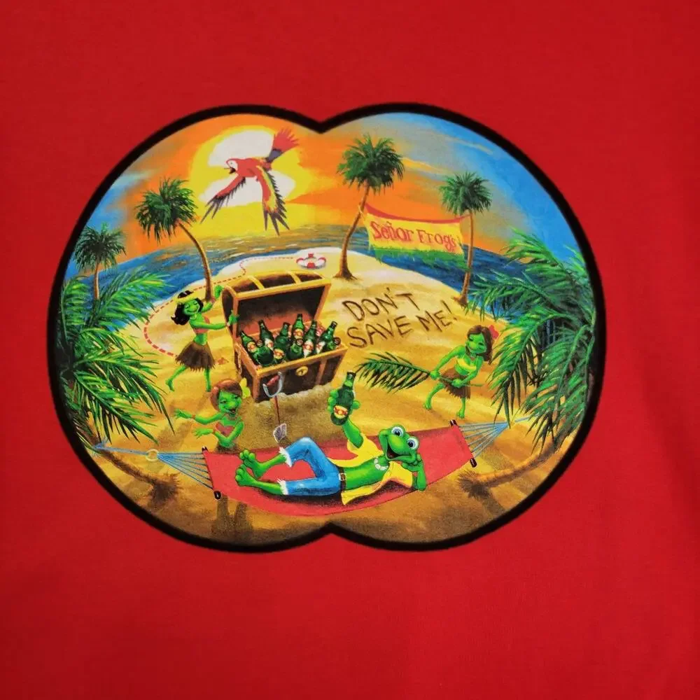 Senor Frogs Nassau Bahamas T-shirt Mens Large Red Graphic 100% Cotton Crew Neck - Picture 2 of 10